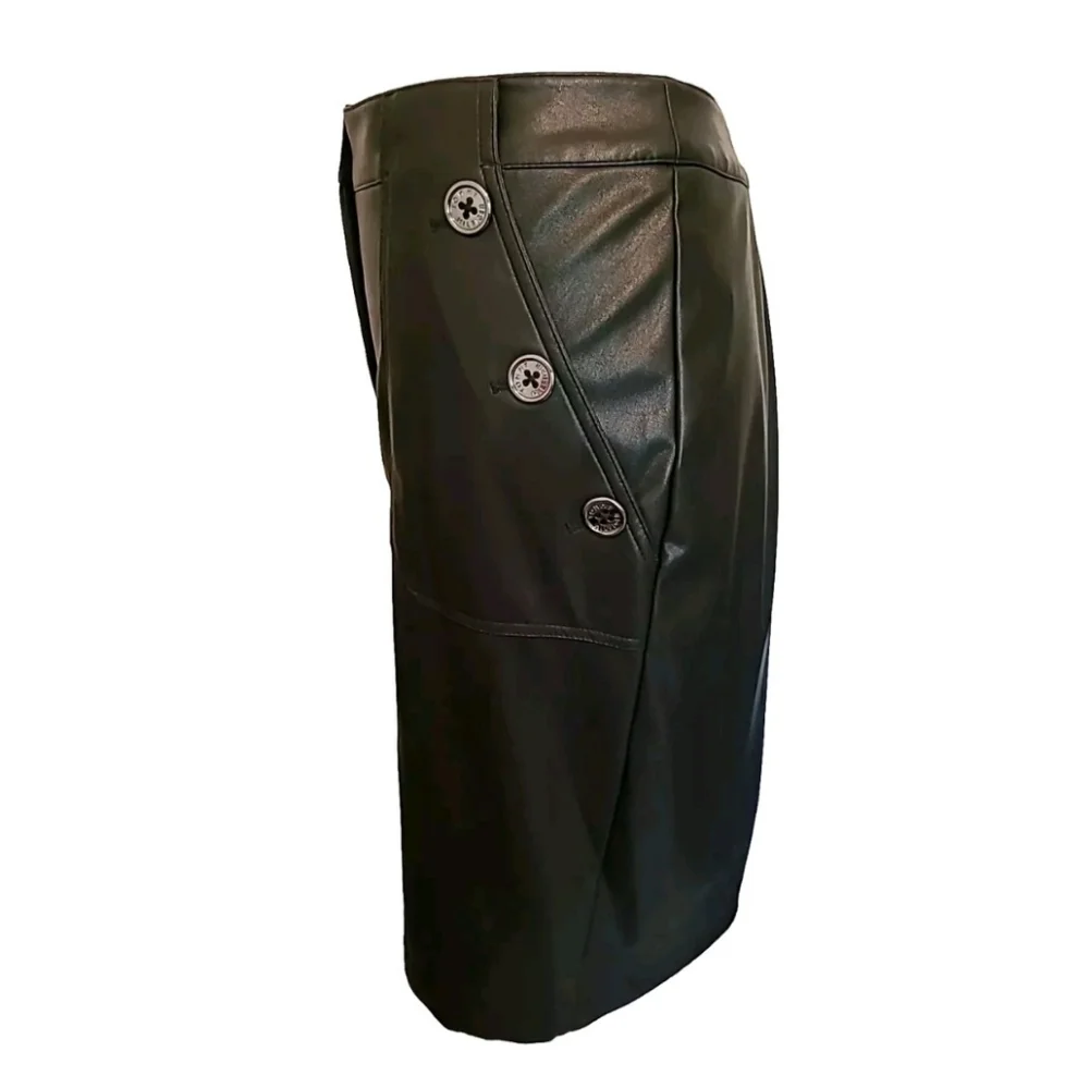 Tommy Hilfiger Black Sailor Style Faux-Leather Knee-Length Skirt Sz 12 NWOT